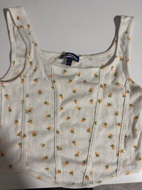 Freshman White Knit Tank with Small Orange Floral Print